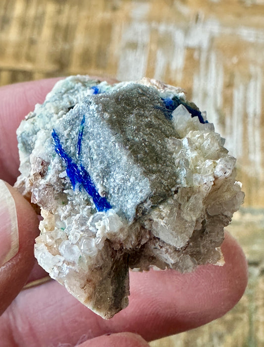 Linarite on Quartz coating Galena