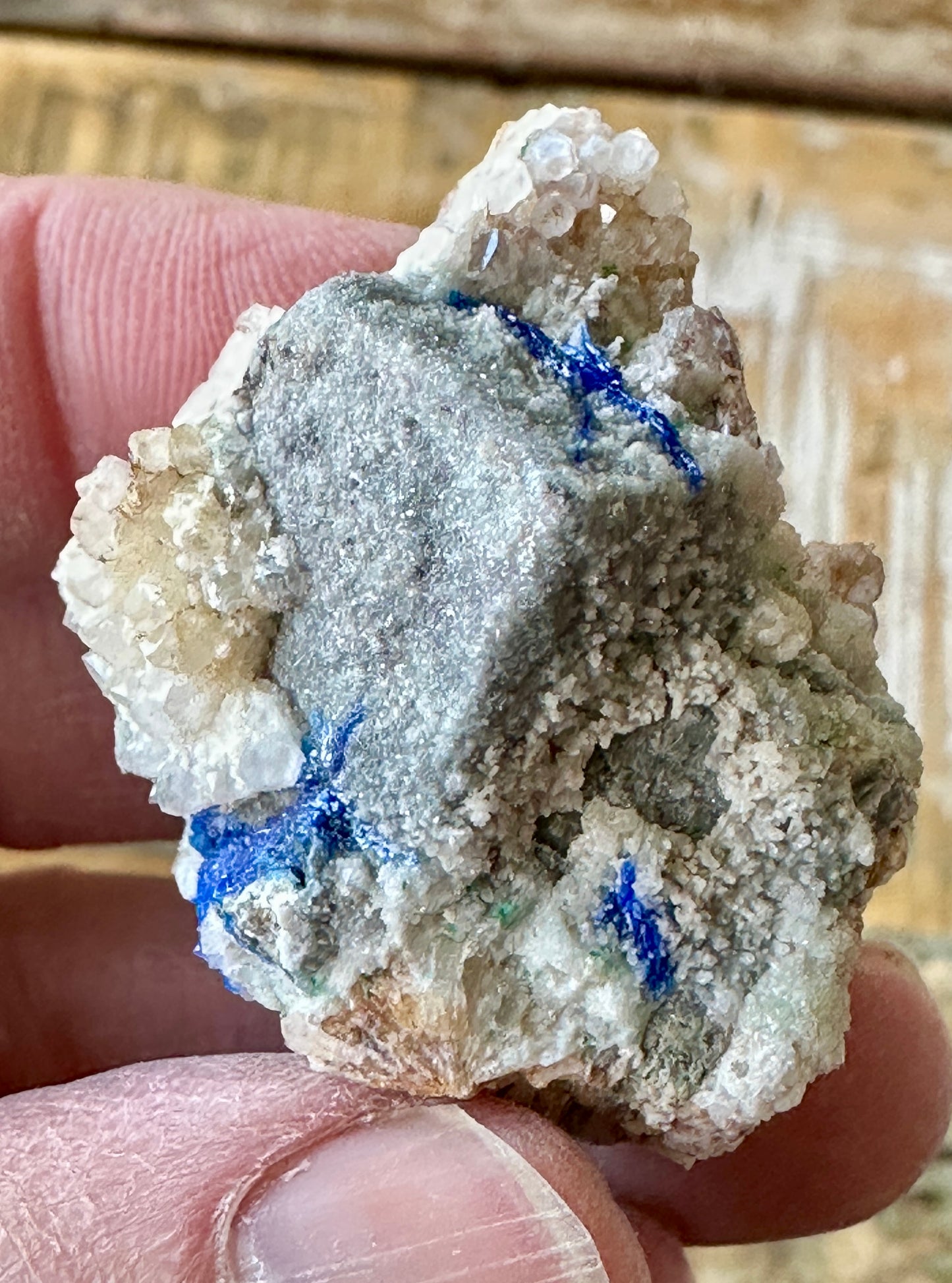 Linarite on Quartz coating Galena