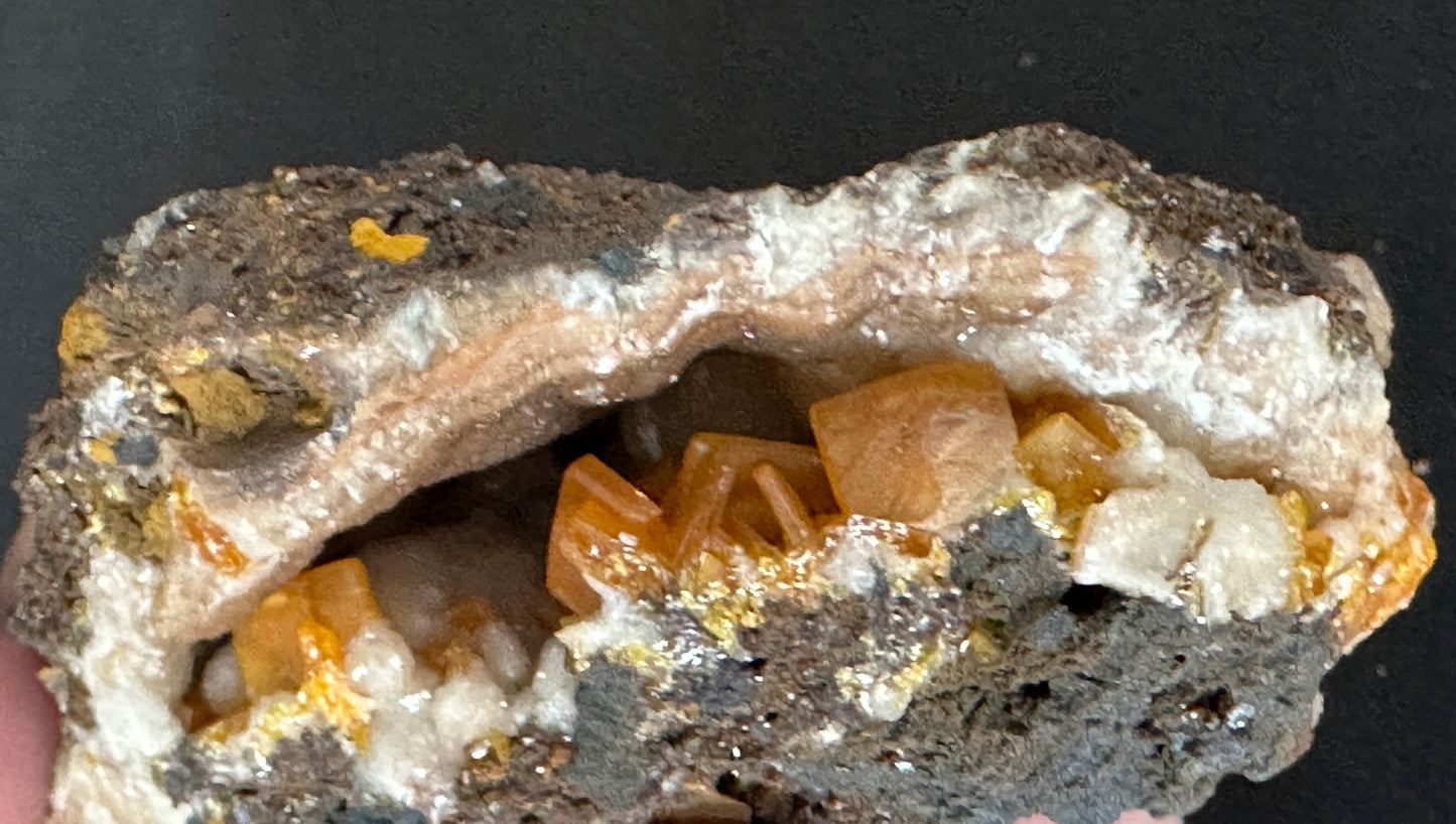 Wulfenite in Calcite Vug